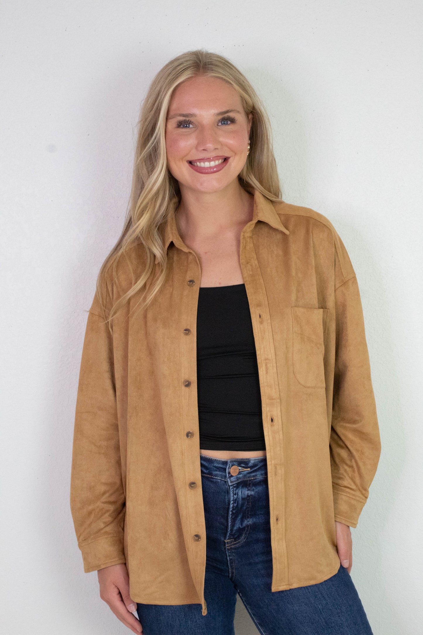  Gloria Suede Collared Shirt, Ginger