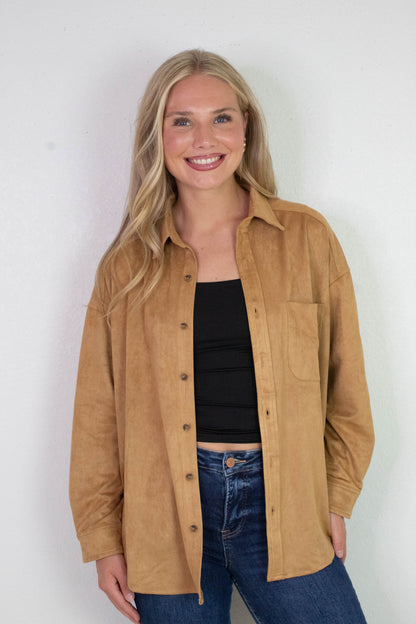  Gloria Suede Collared Shirt, Ginger