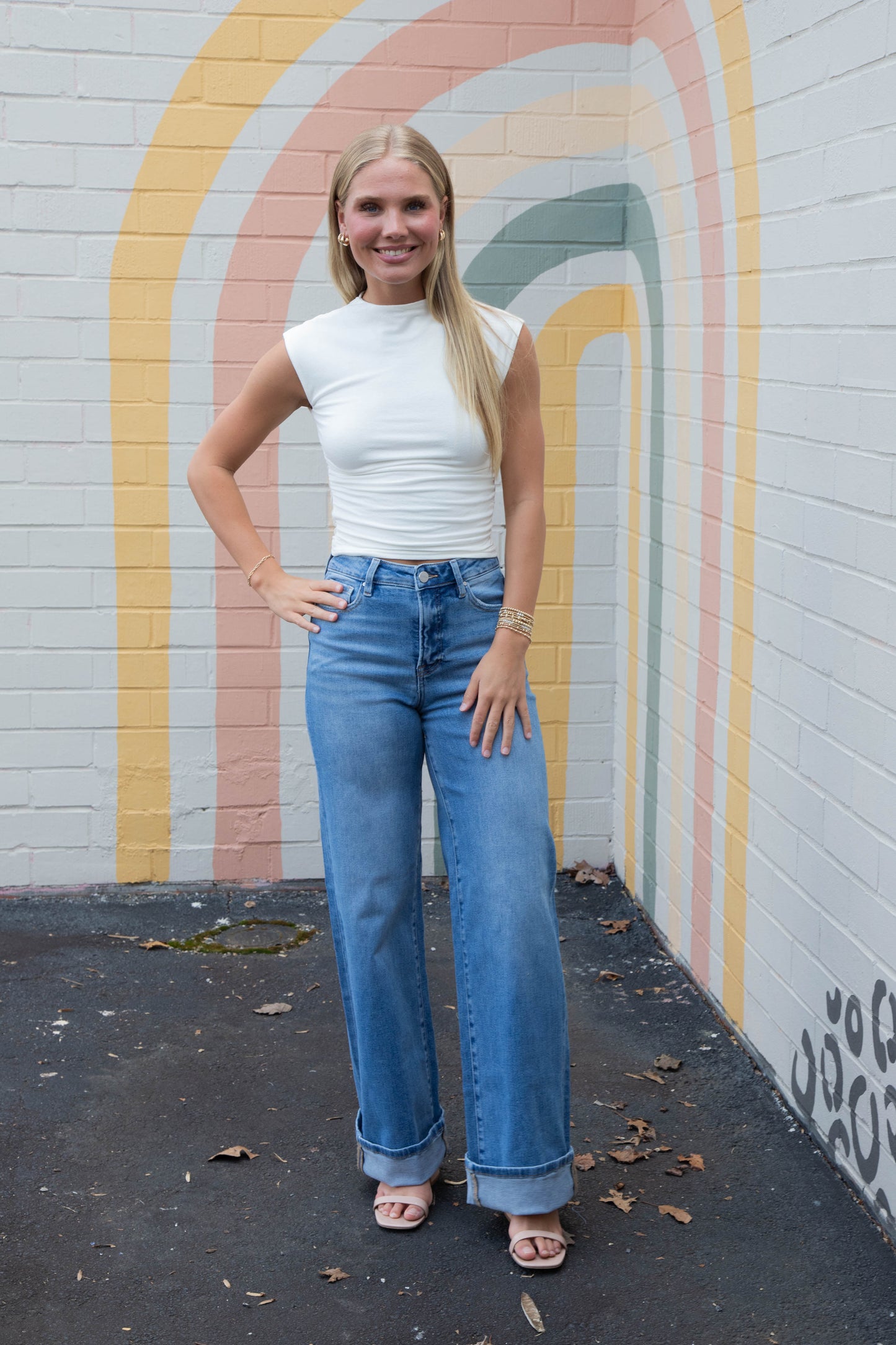  Evie Tummy Control Wide Cuffed Jeans, Medium