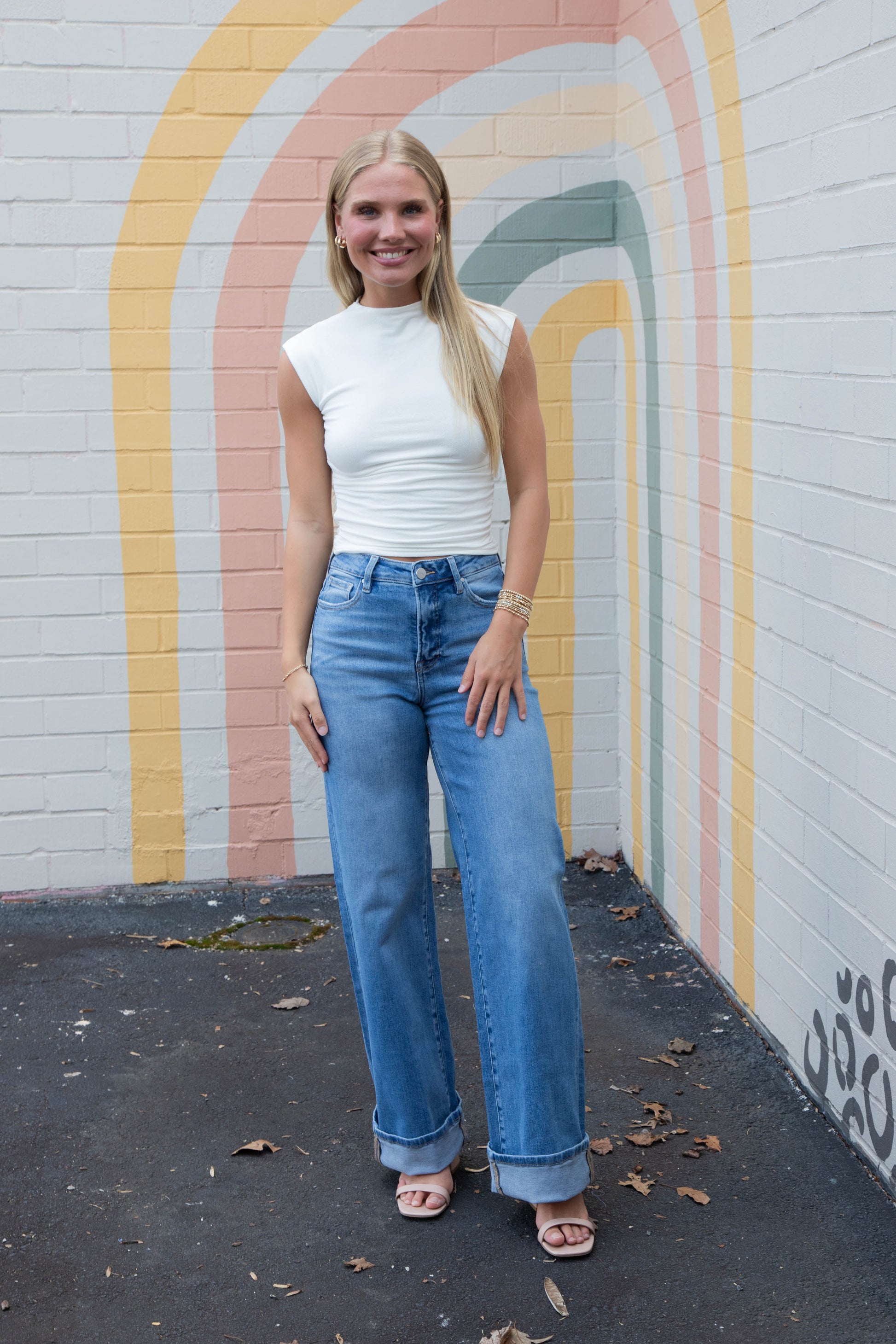  Evie Tummy Control Wide Cuffed Jeans, Medium