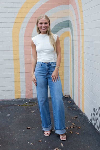  Evie Tummy Control Wide Cuffed Jeans, Medium