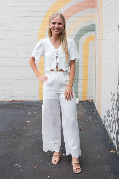  Selah Eyelet Trim Pant, White