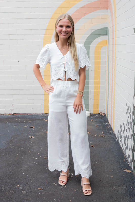  Selah Eyelet Trim Pant, White