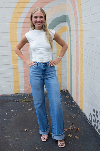  Evie Tummy Control Wide Cuffed Jeans, Medium