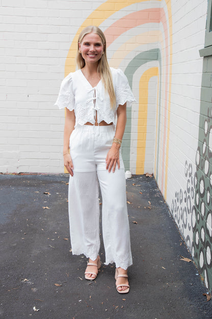  Selah Eyelet Trim Pant, White