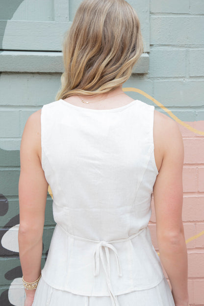  Isabela Linen Split Hem Vest, Natural