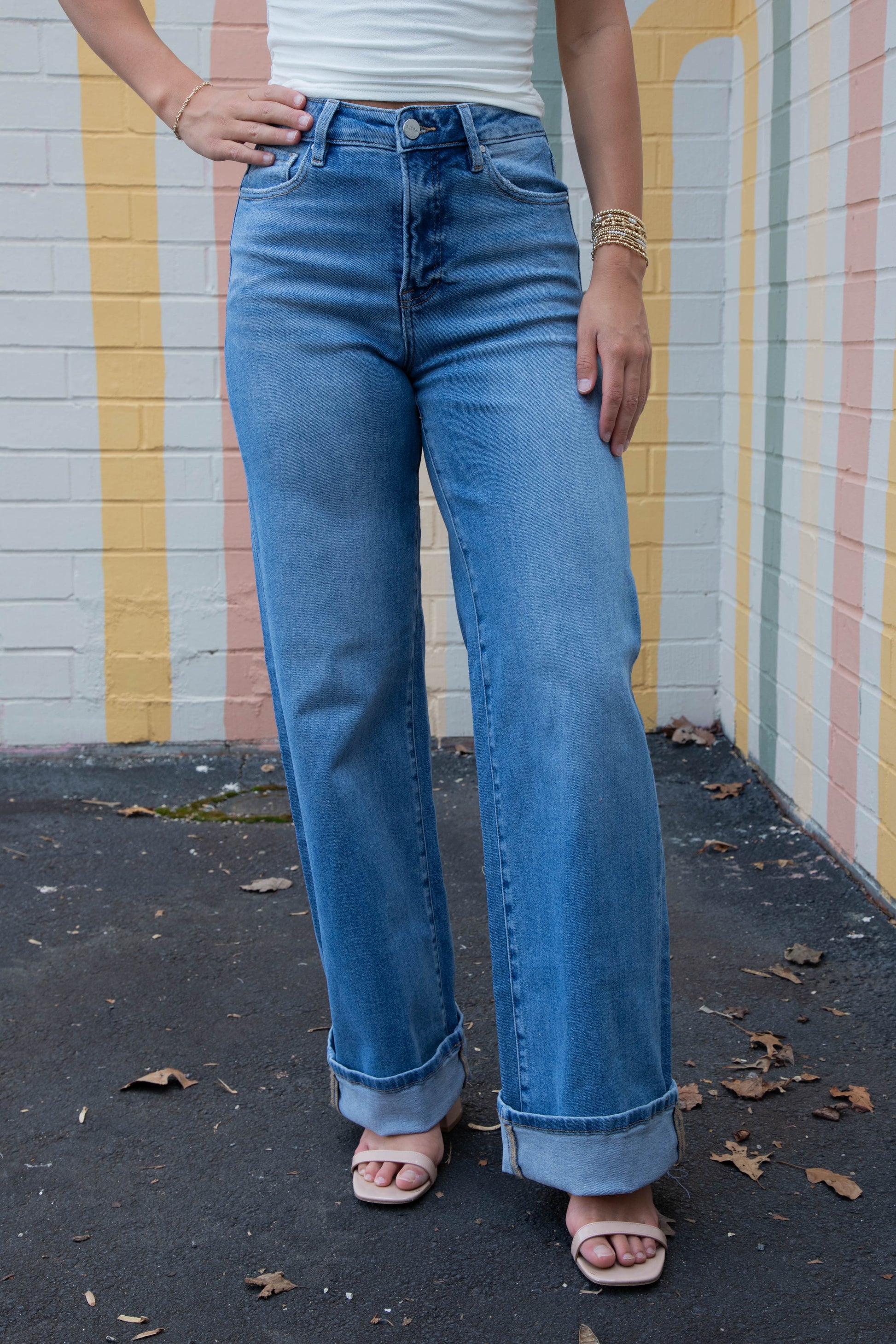  Evie Tummy Control Wide Cuffed Jeans, Medium