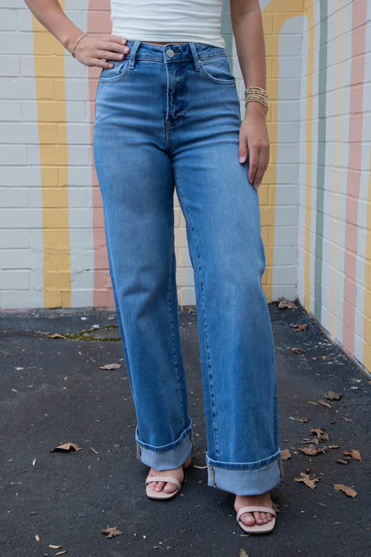  Evie Tummy Control Wide Cuffed Jeans, Medium