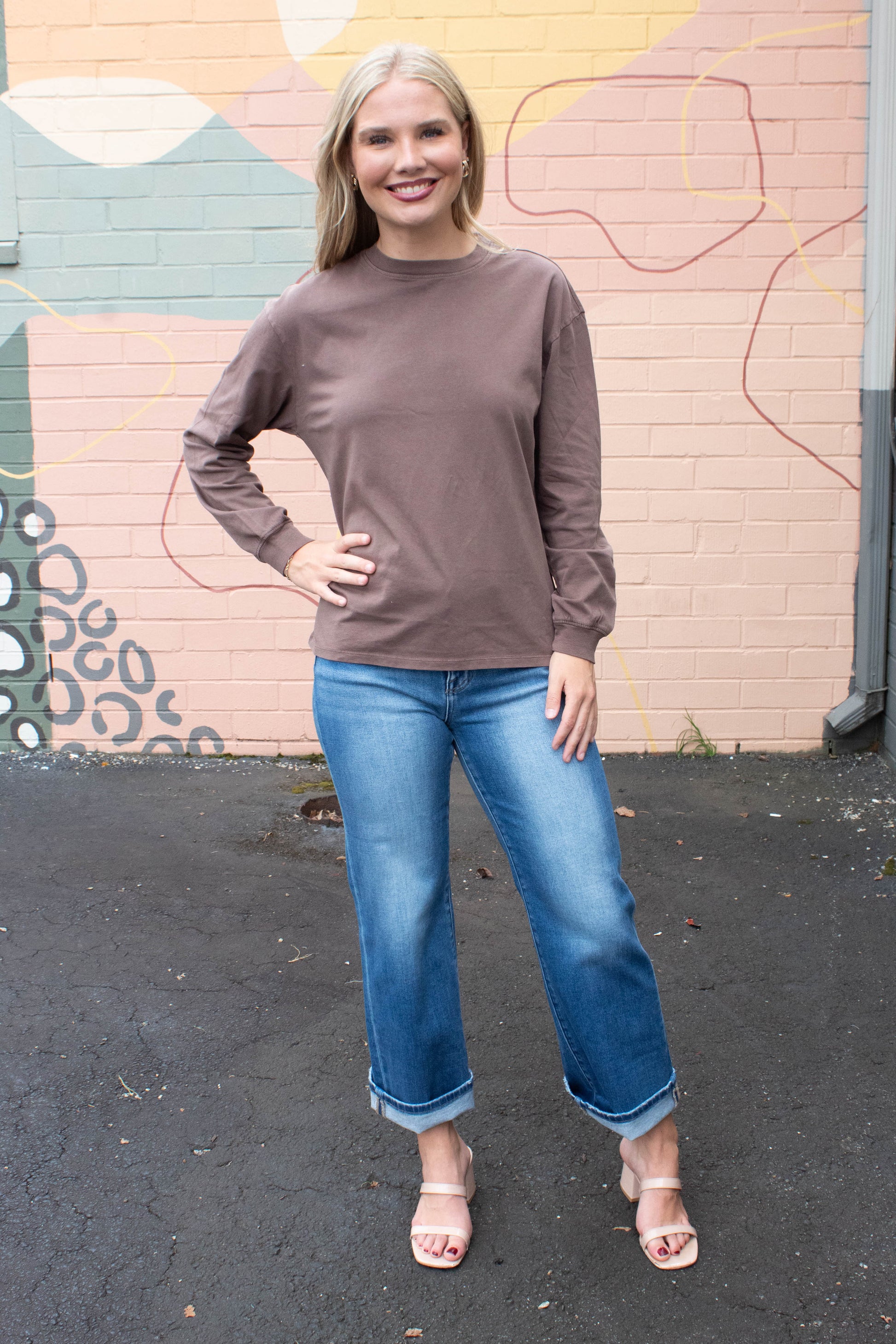  Raine Round Neck Garment Dye Tee, Brown