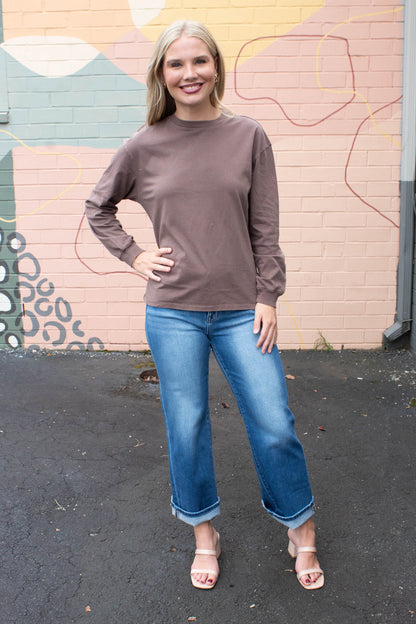  Raine Round Neck Garment Dye Tee, Brown