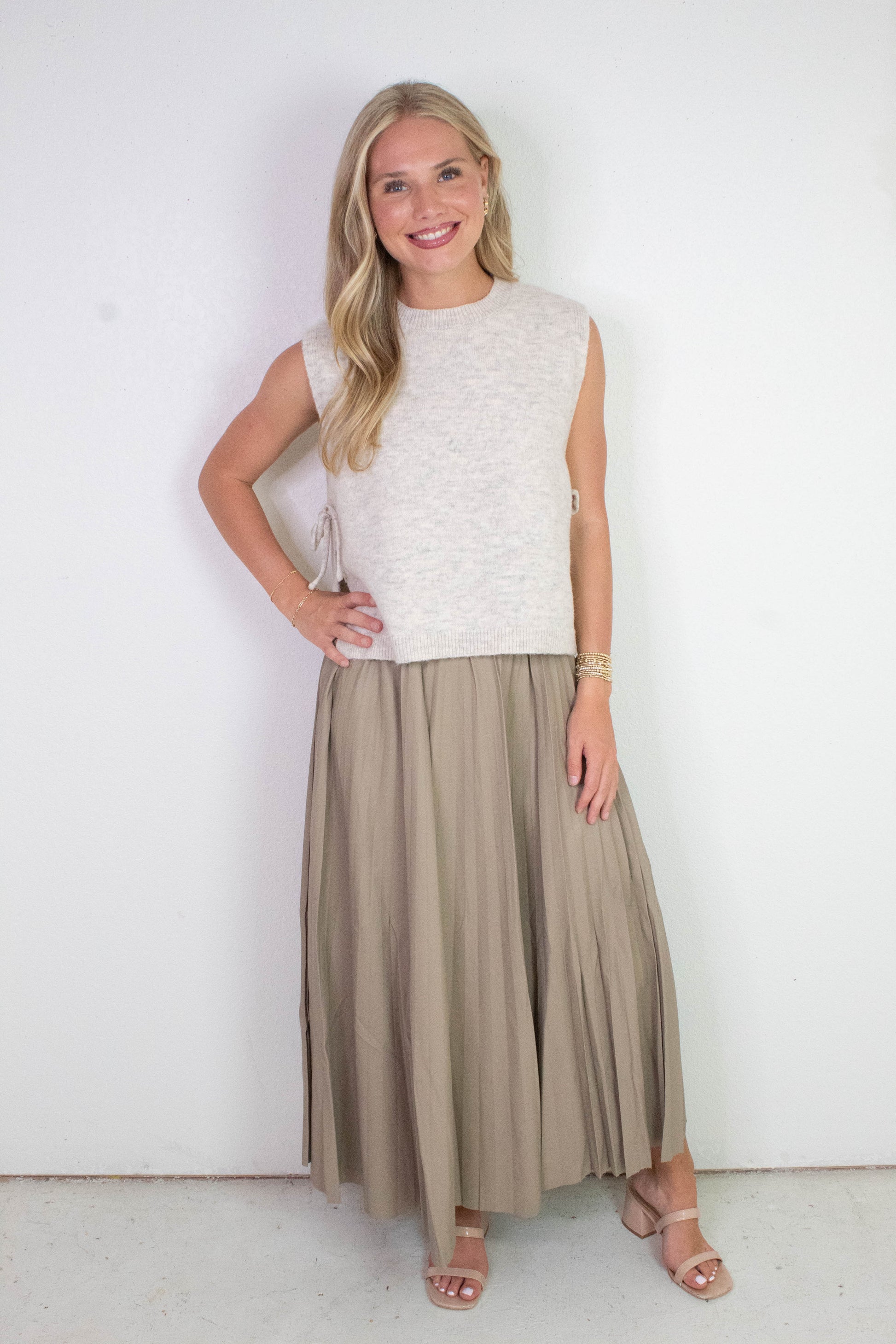  Sybil Side Tie Sweater Vest, Oatmeal