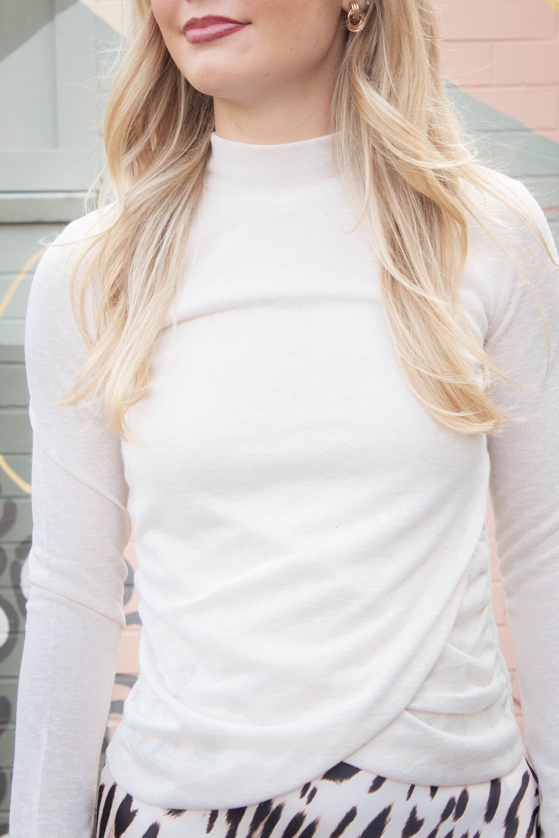  Draped Mock Neck Top, Mother Of Pearl | Sanctuary