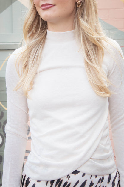  Draped Mock Neck Top, Mother Of Pearl | Sanctuary