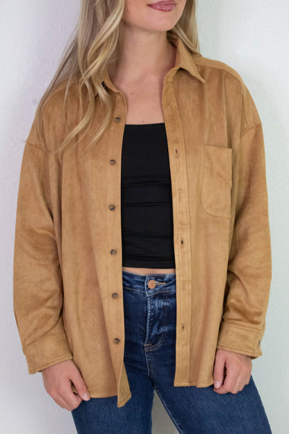  Gloria Suede Collared Shirt, Ginger