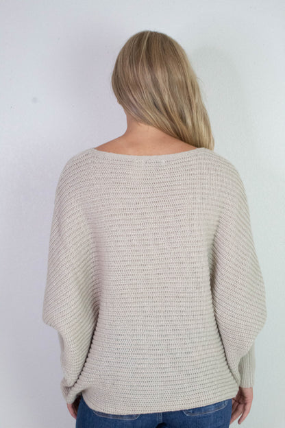  Lily Batwing Boat Neck Sweater, Light Taupe