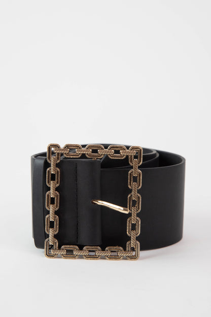  Gold Square Buckle Belt, Black
