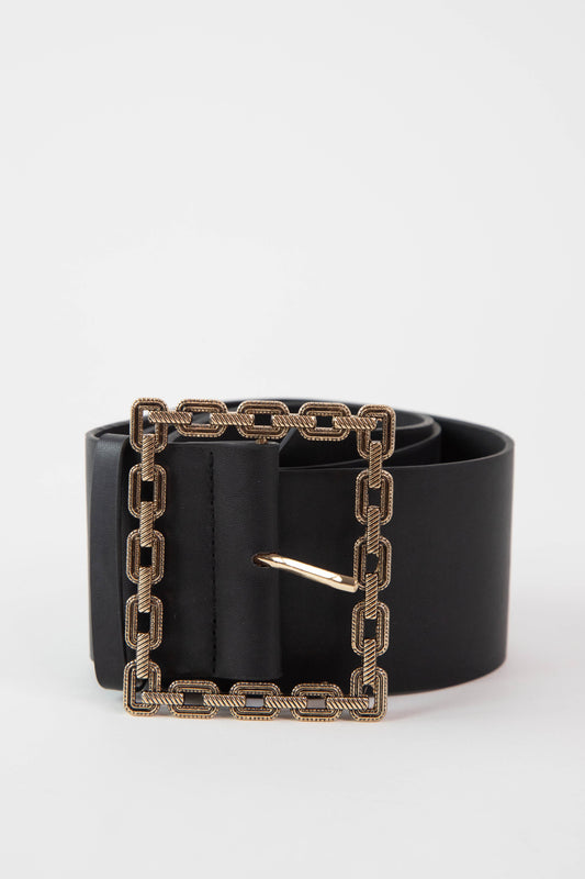  Gold Square Buckle Belt, Black