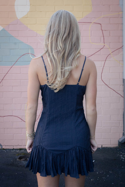  Billie Crinkled Fabric Mini Dress, Navy Blue