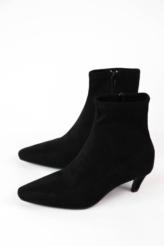  Lean Suede Kitten Heel Bootie, Black