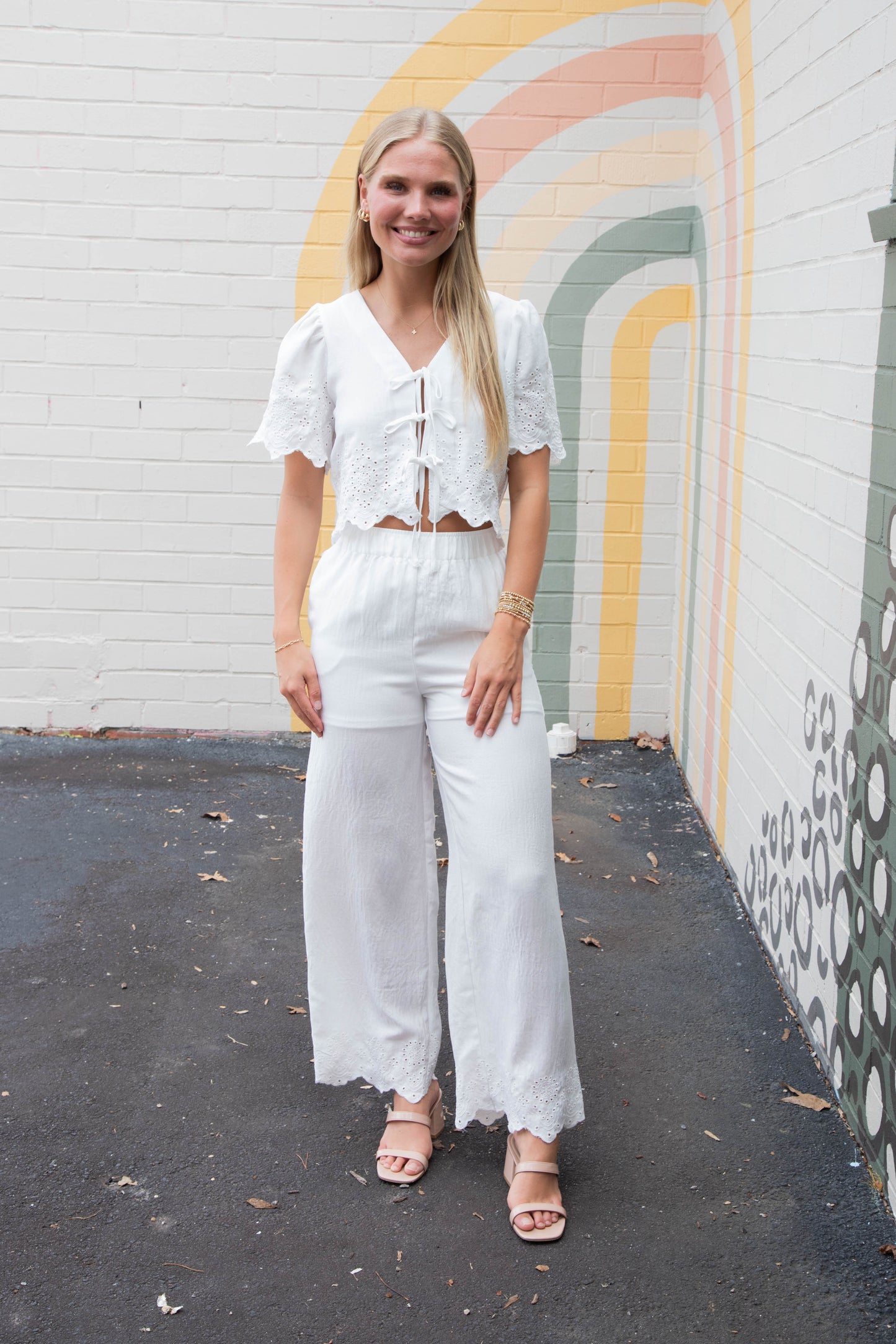  Selah Eyelet Trim Pant, White