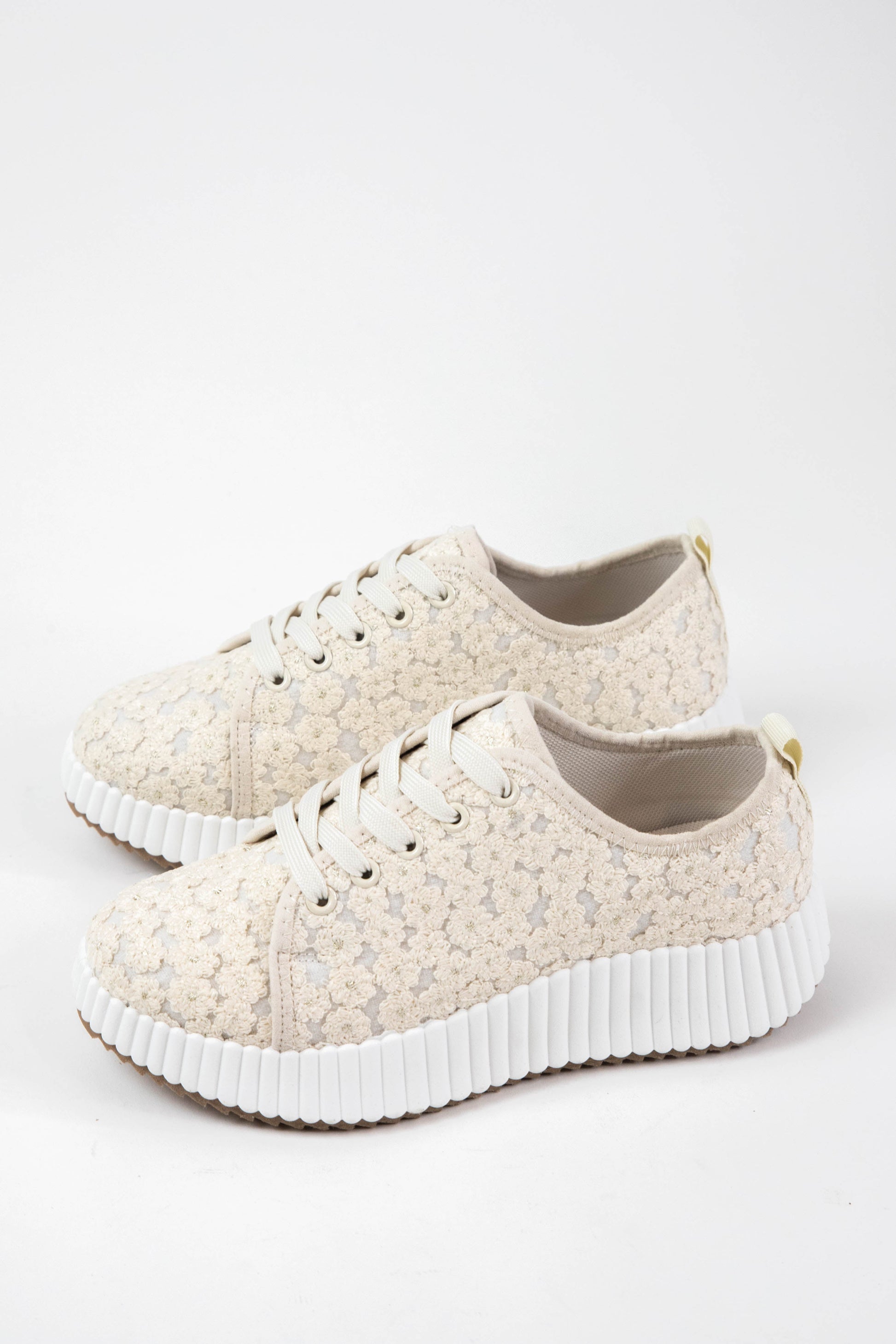  Remi Lace Up Platform Sneakers, Ivory Crochet