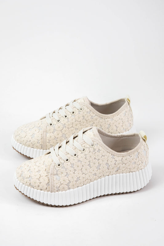  Remi Lace Up Platform Sneakers, Ivory Crochet
