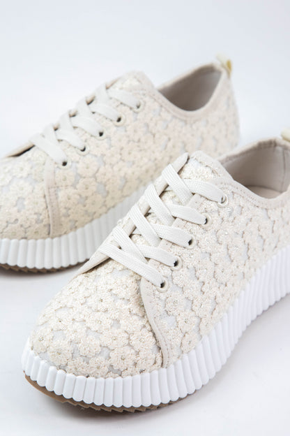  Remi Lace Up Platform Sneakers, Ivory Crochet
