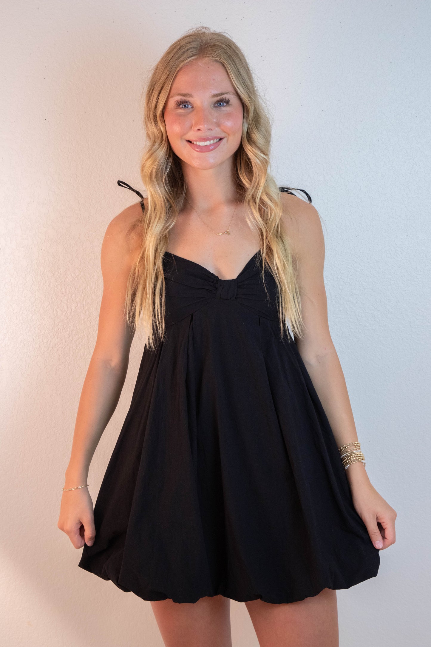  Fernanda Bow Front Bubble Hem Dress, Black