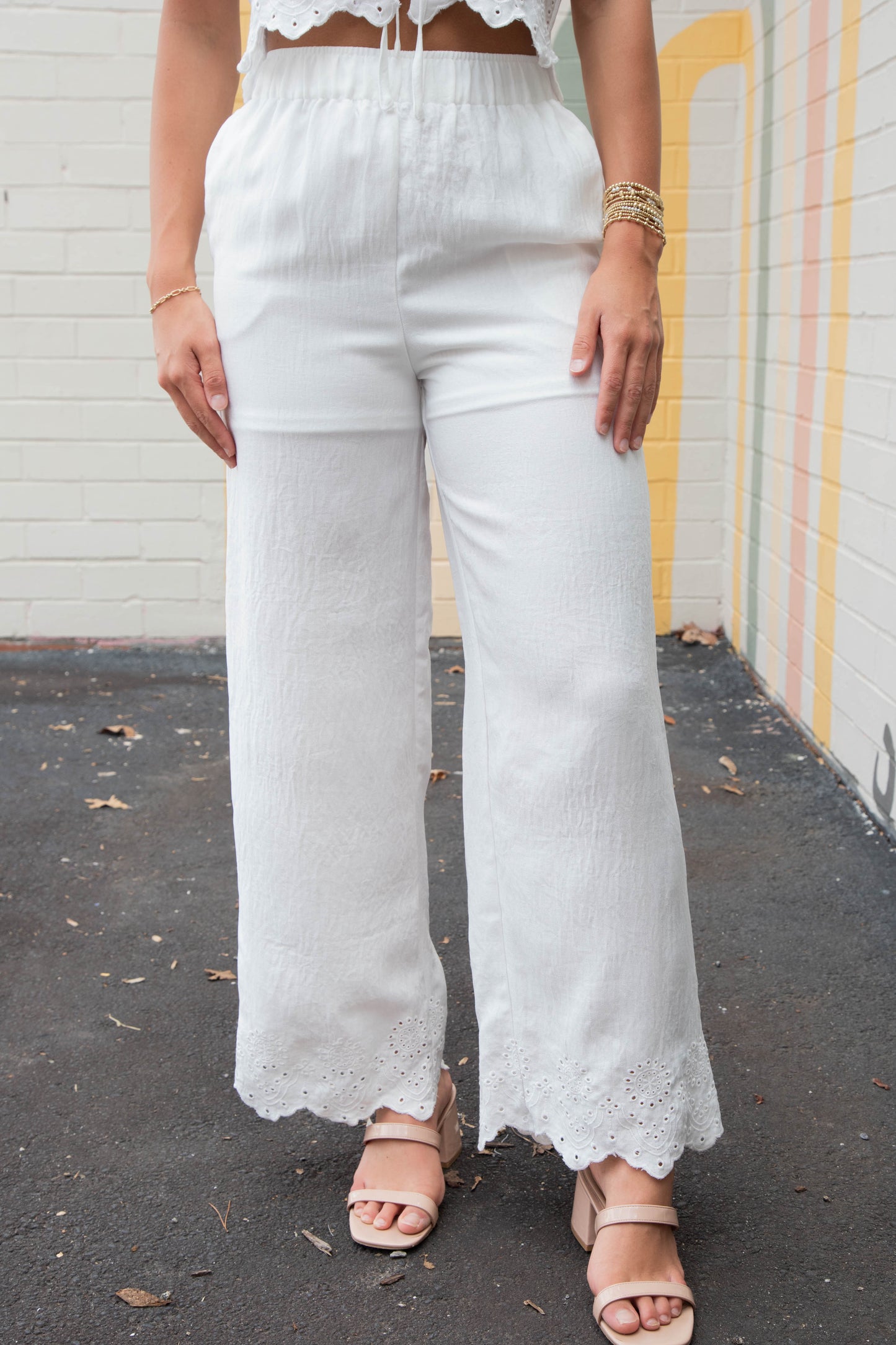  Selah Eyelet Trim Pant, White