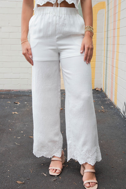  Selah Eyelet Trim Pant, White