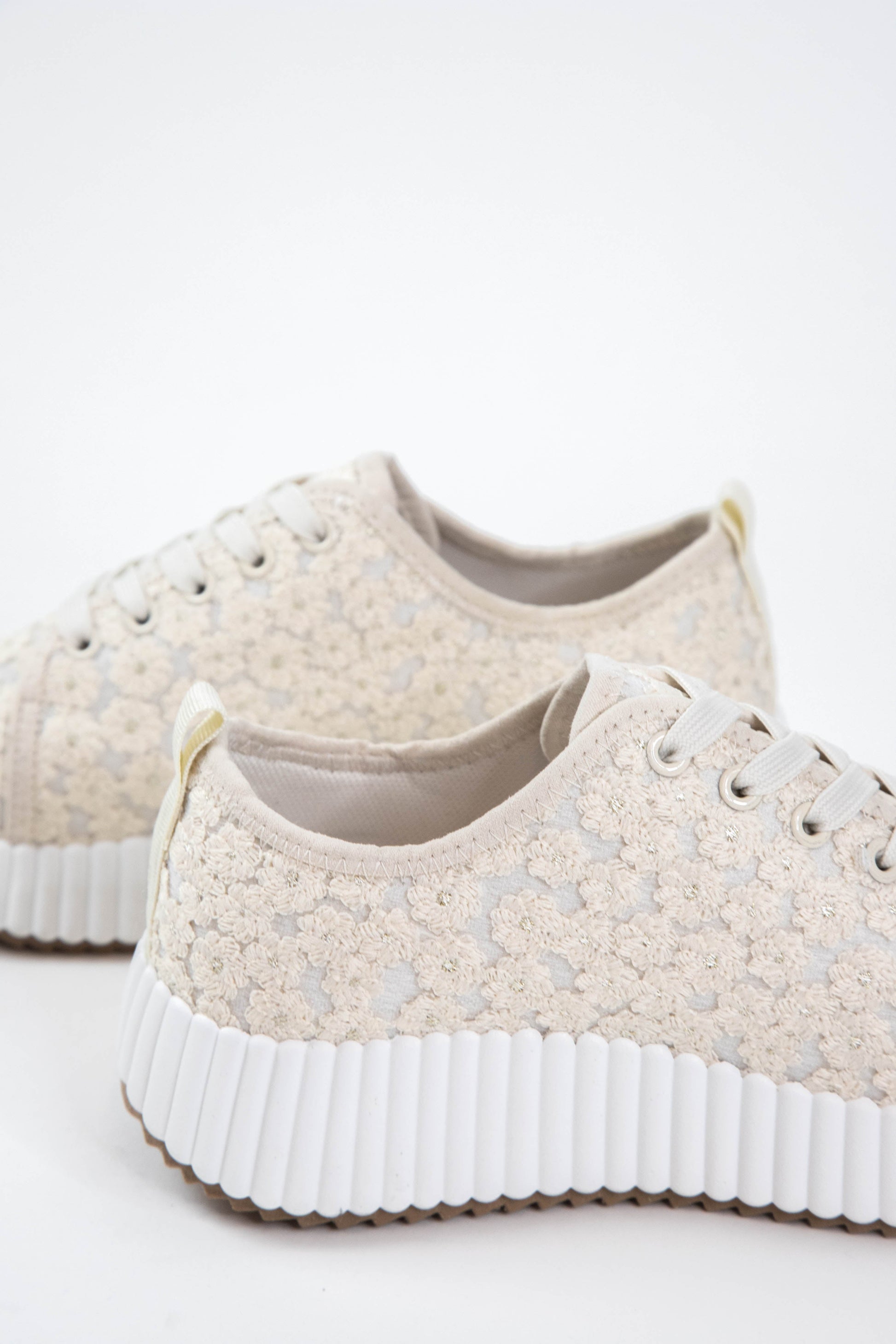  Remi Lace Up Platform Sneakers, Ivory Crochet