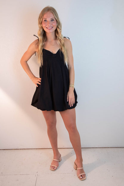  Fernanda Bow Front Bubble Hem Dress, Black