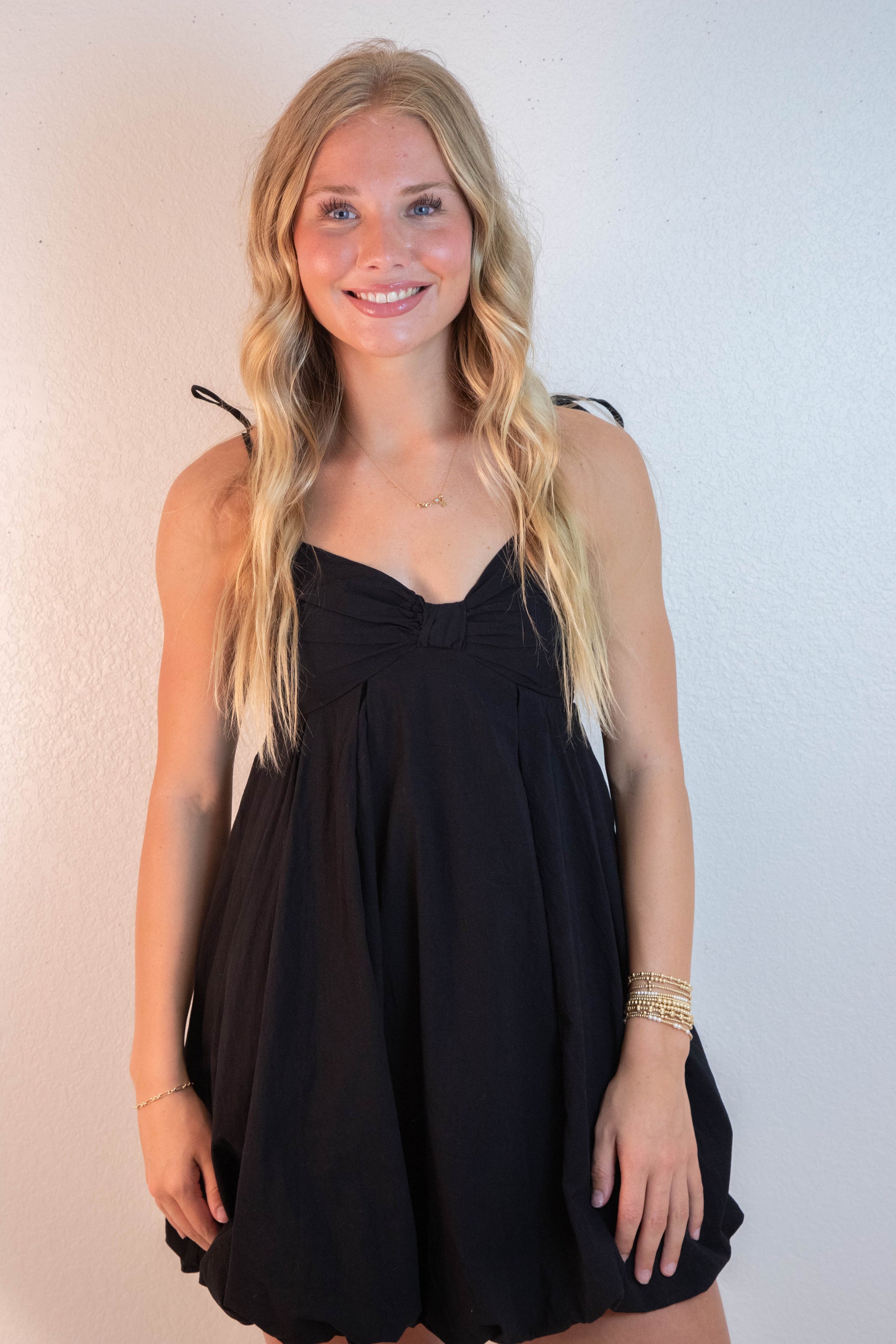  Fernanda Bow Front Bubble Hem Dress, Black