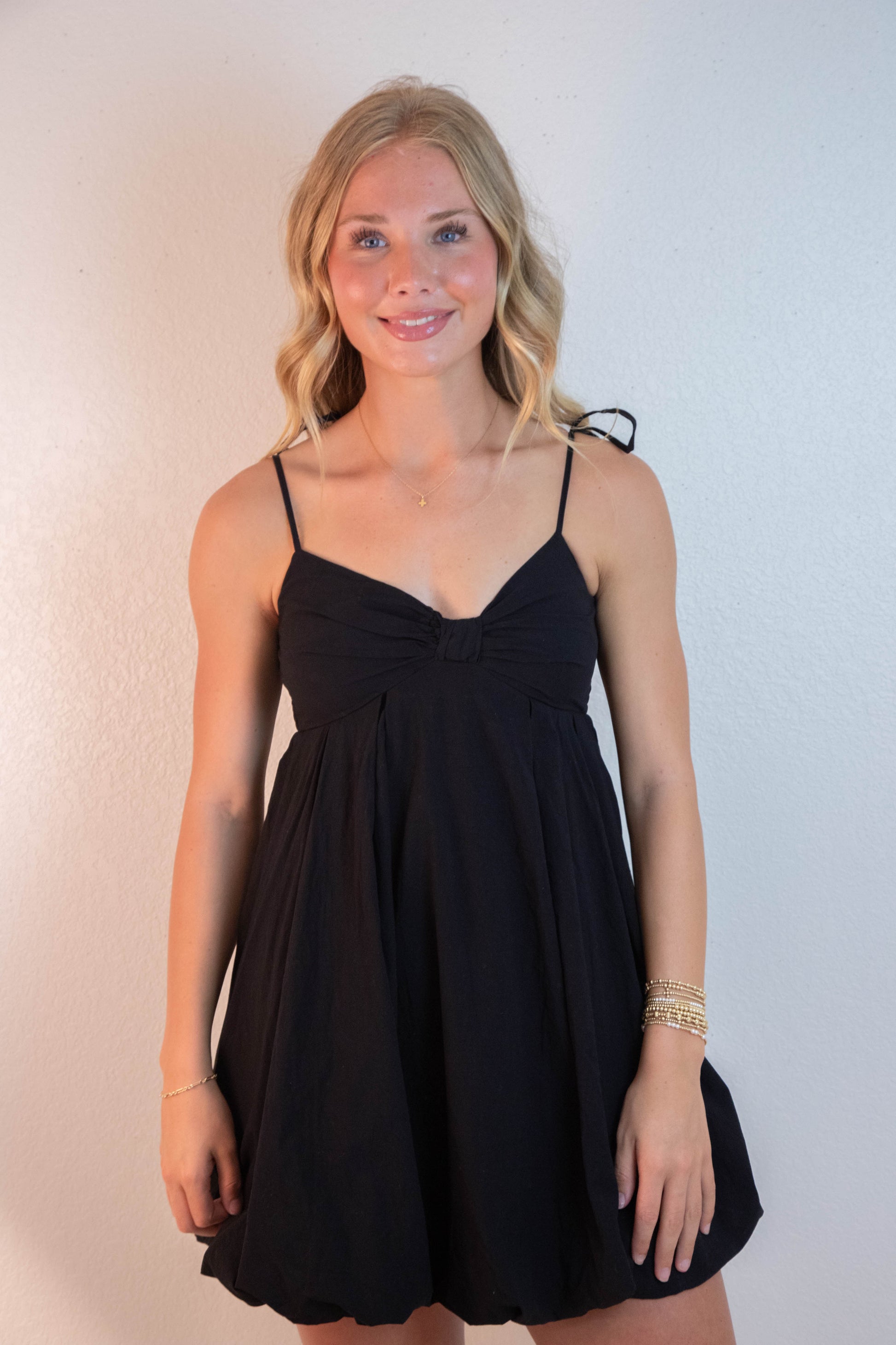  Fernanda Bow Front Bubble Hem Dress, Black