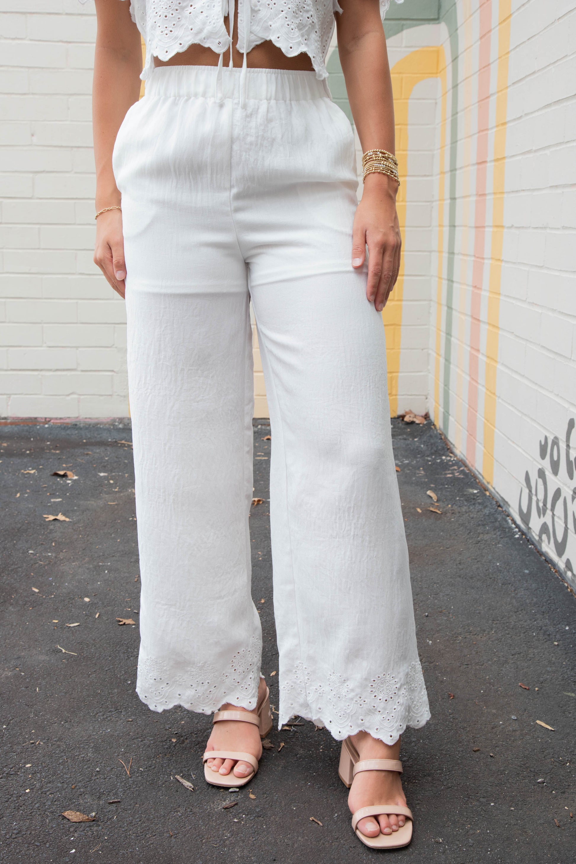  Selah Eyelet Trim Pant, White