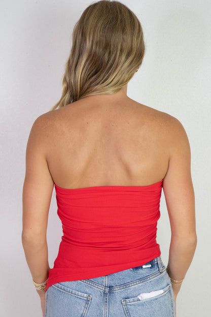  Sonia Asymmetrical Hem Foldover Top, Red