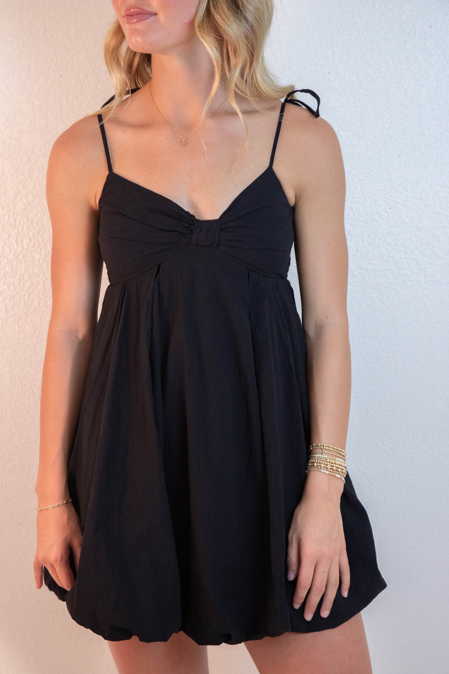  Fernanda Bow Front Bubble Hem Dress, Black