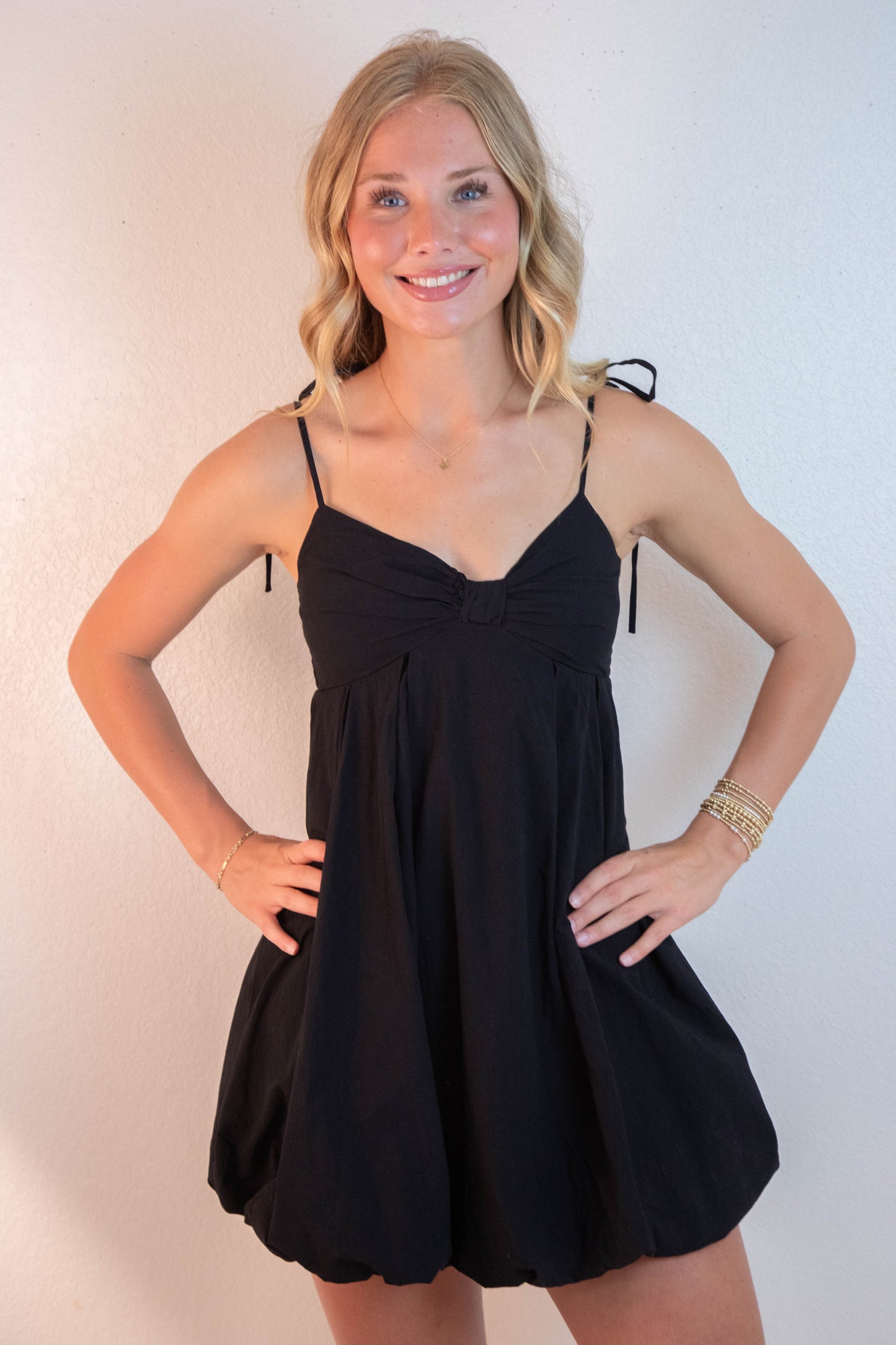  Fernanda Bow Front Bubble Hem Dress, Black