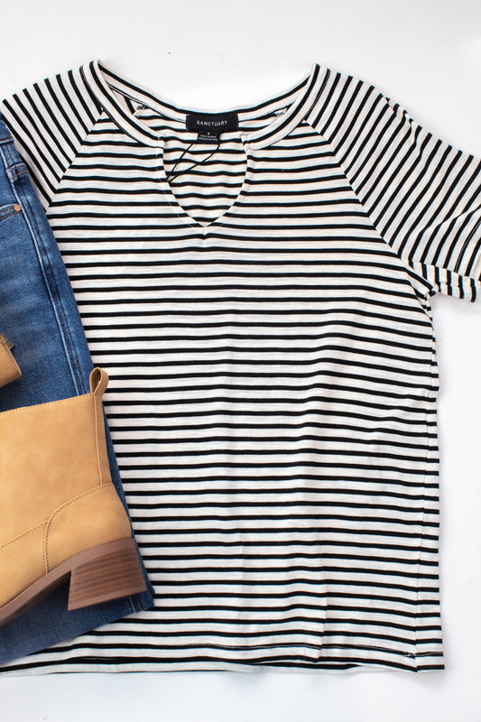  Riley Notch Neck Tee, Light Oak/Black Stripe | Sanctuary