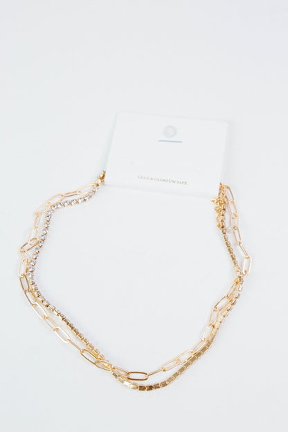  Raelynn Pave Crystal Layered Choker, Gold