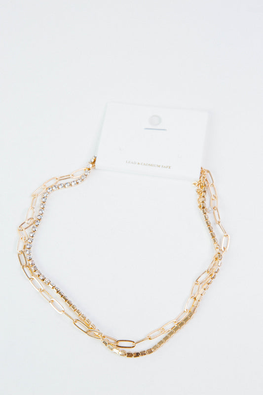  Raelynn Pave Crystal Layered Choker, Gold