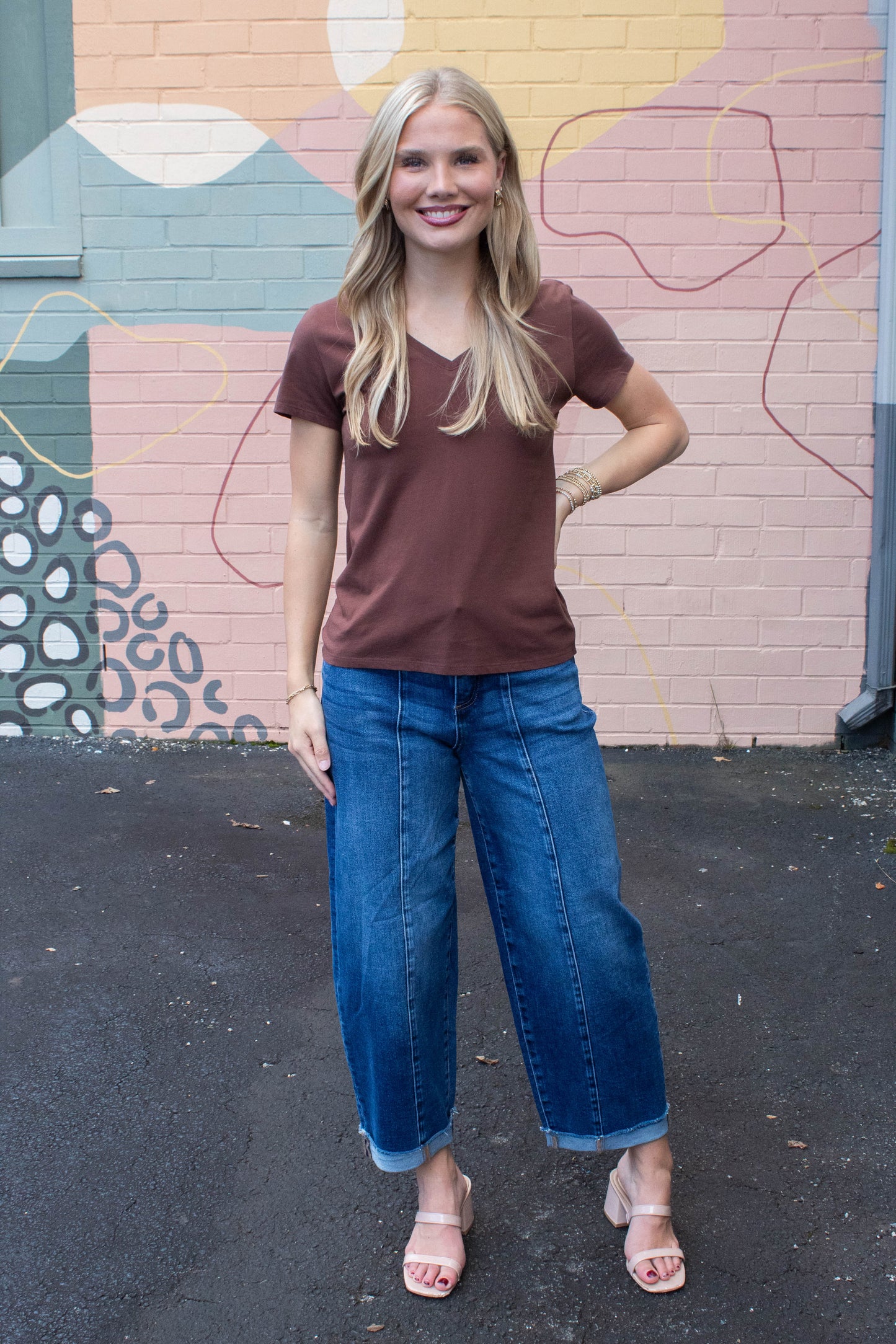 Be Cool Tatum Cotton Jersey V-Neck Tee, Choco