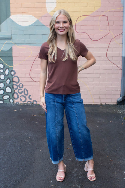 Be Cool Tatum Cotton Jersey V-Neck Tee, Choco