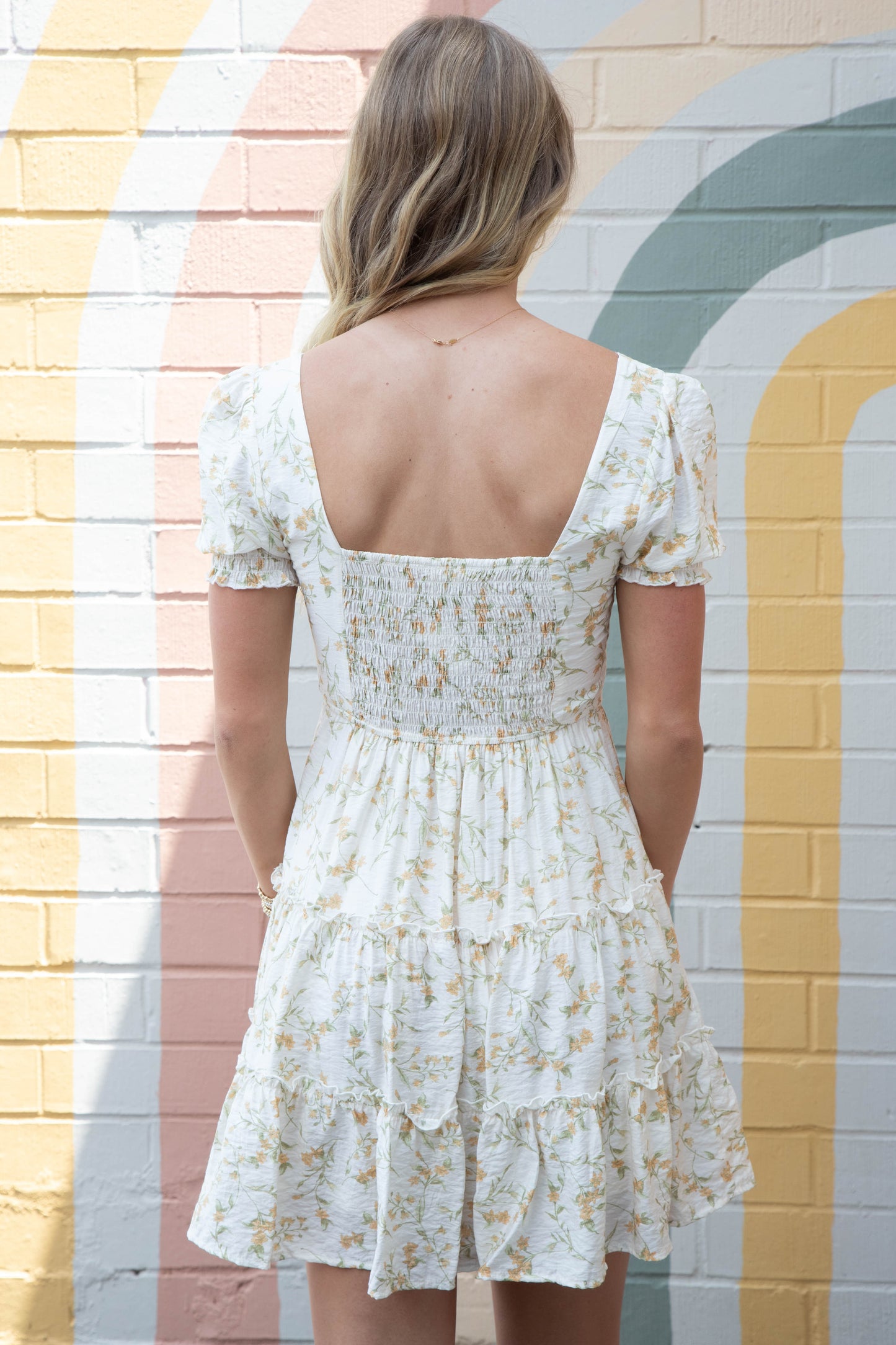  Delilah Floral Square Neck Dress, Ivory Multi
