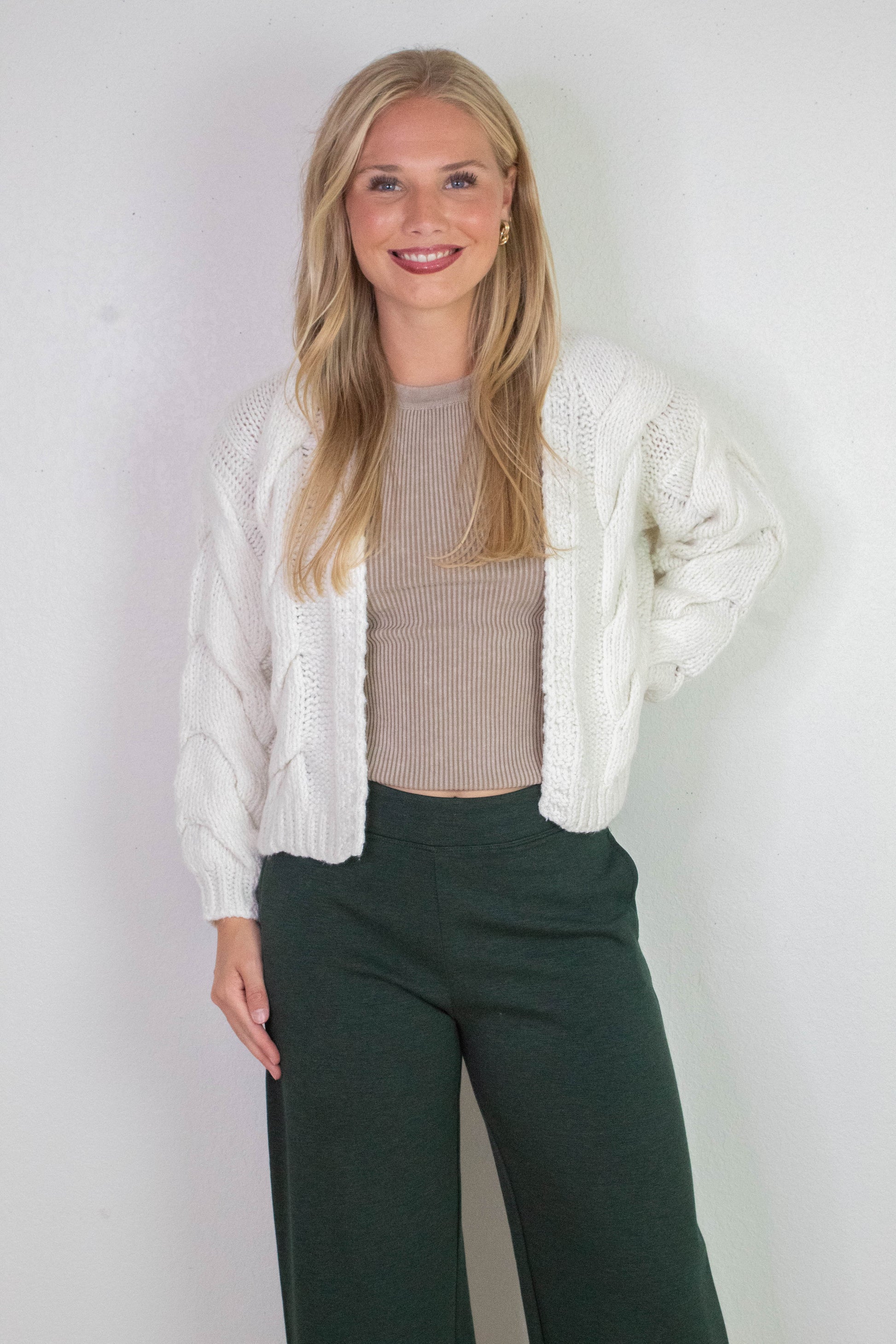  Kennedy Cable Knit Cardigan, Whip Cream