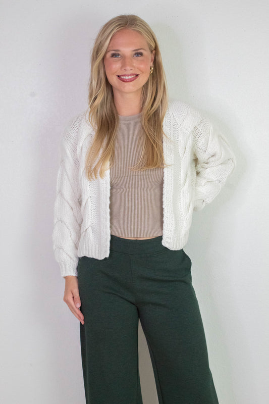  Kennedy Cable Knit Cardigan, Whip Cream