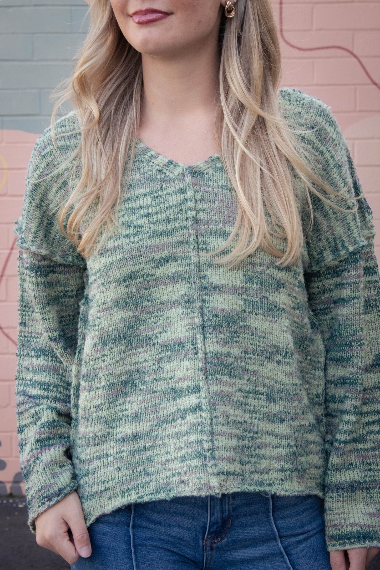  Mavis Seam Detail Sweater, Green Mix