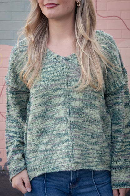  Mavis Seam Detail Sweater, Green Mix