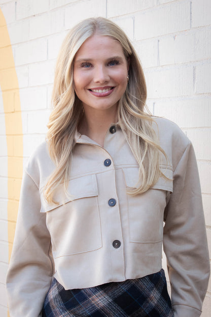  Monet Faux Suede Short Jacket, Sand Taupe