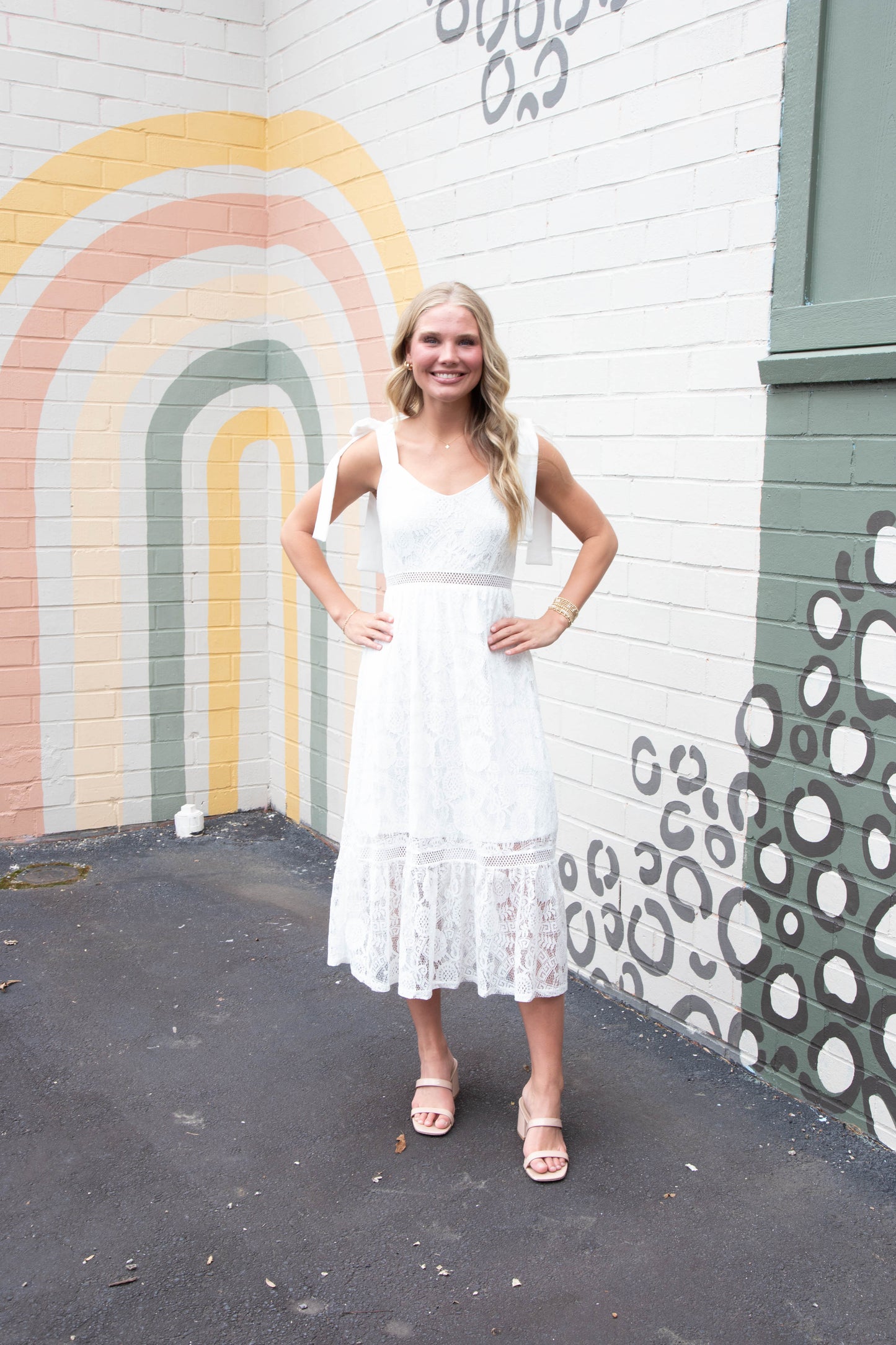  Gabriela Lace Sheer Trim Midi Dress, Off White